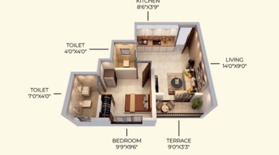 Balaji Dombivli Hotspot -1BHK-345sqft-unit-plan