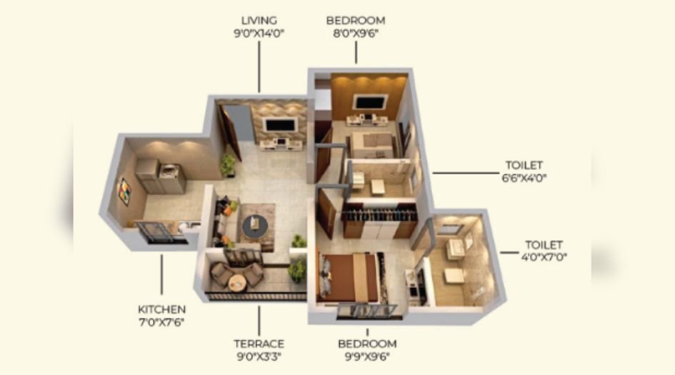 Balaji Dombivli Hotspot -2BHK-480sqft-unit-plan
